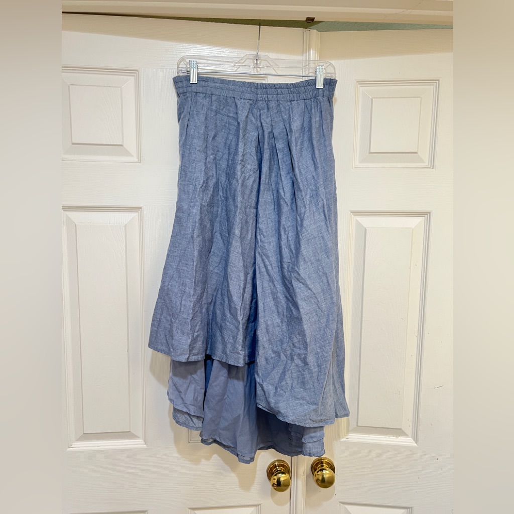 Apiece Apart Blue Cotton Faux Wrap Midi Skirt Pullon Size Medium Minimalist
